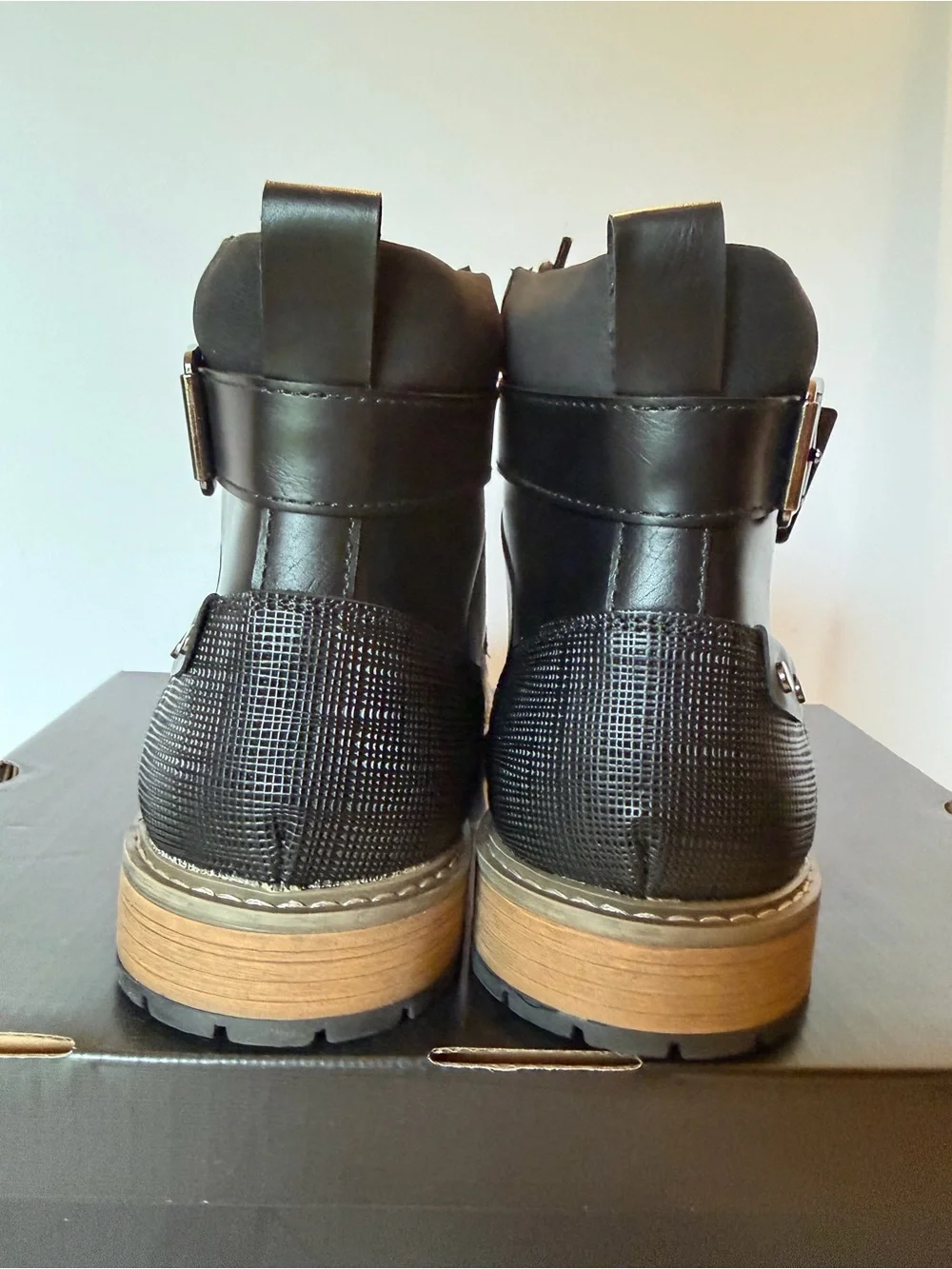 jf j.ferrar Black Lace-Up Men's Ankle Boots with Buckle